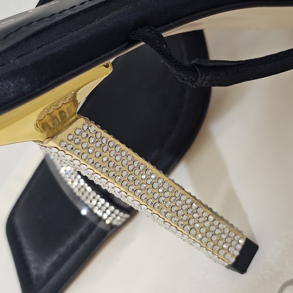 Good American Heels Black Satin Square Toe Slide Embellished New with dust bag - Picture 4 of 7